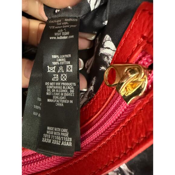 "TED BAKER" Cross Body Red Leather Purse Gold Metal Accent Quiet Luxury Designer - Picture 13 of 16